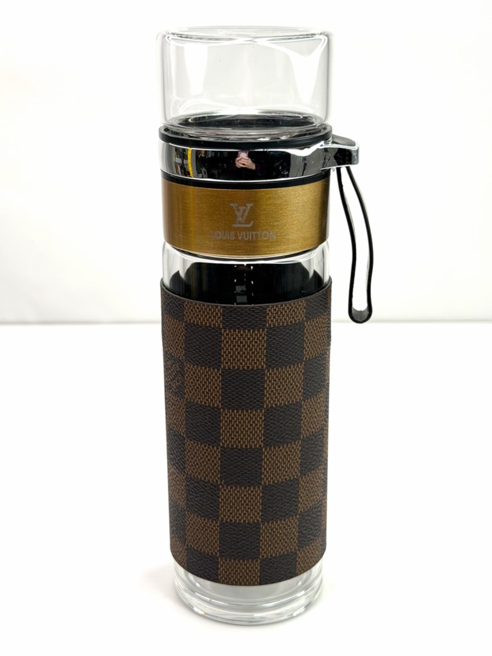 Louis Vuitton Brown Check Sleeve Glass Water Bottle with Infuser Basket